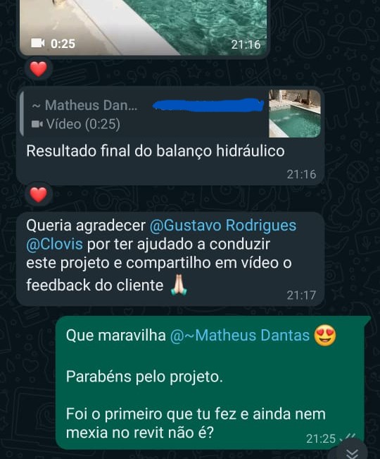 Print com resultado final de balanço hidráulico e agradecimento pela condução do projeto.