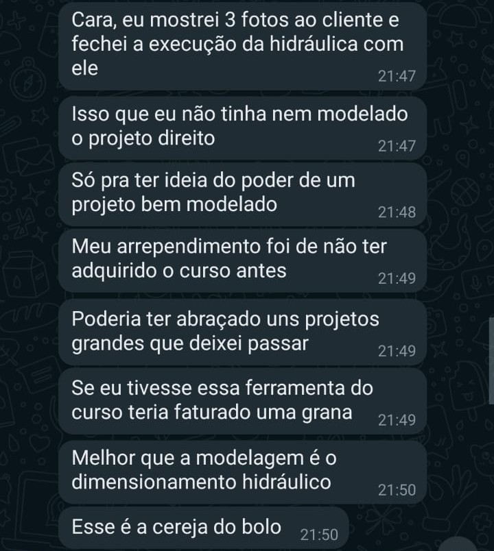 Print de mensagens sobre execução hidráulica fechada com o cliente a partir do projeto modelado.